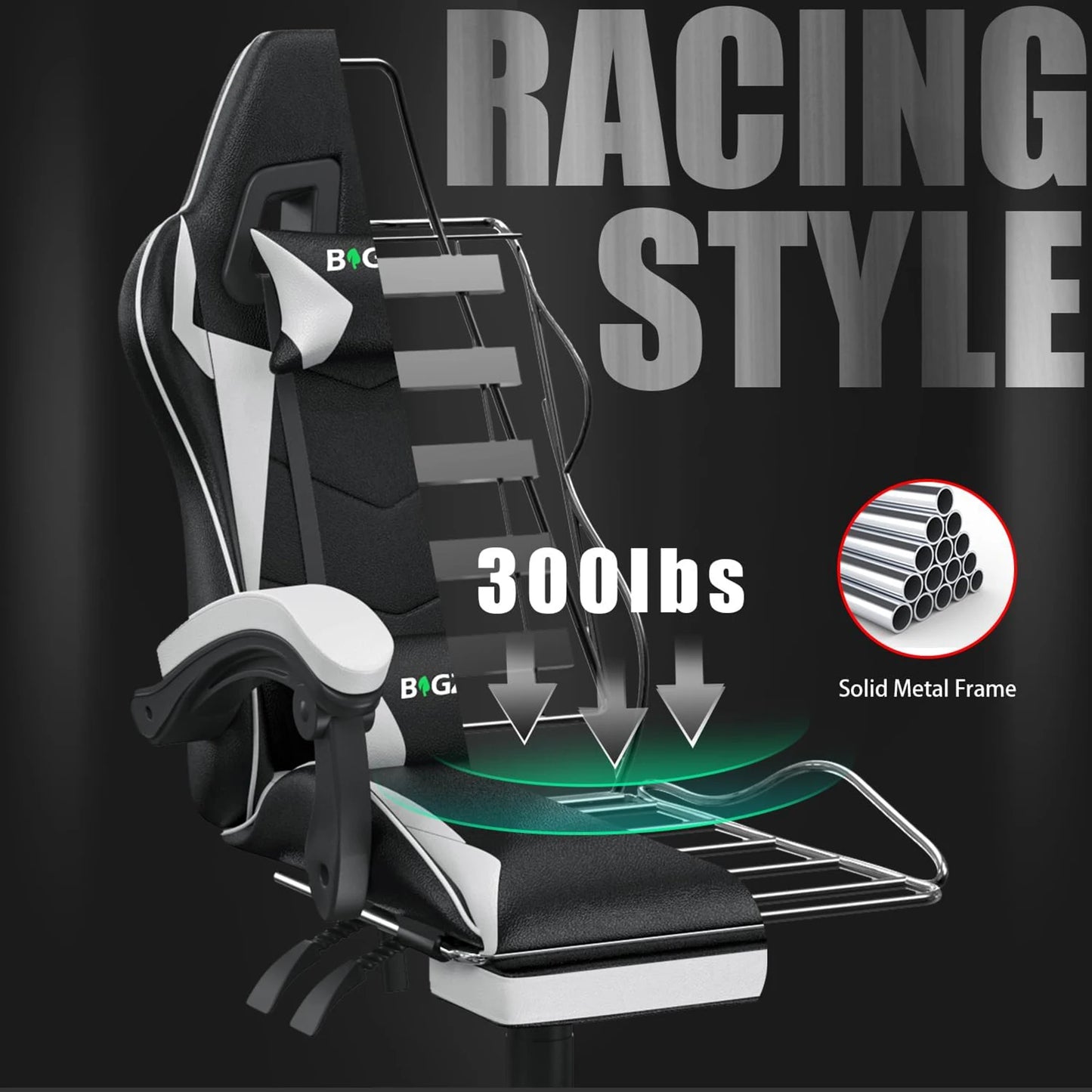 Gaming Chair With Footrest Ergonomic Lumbar Cushion Headrest
