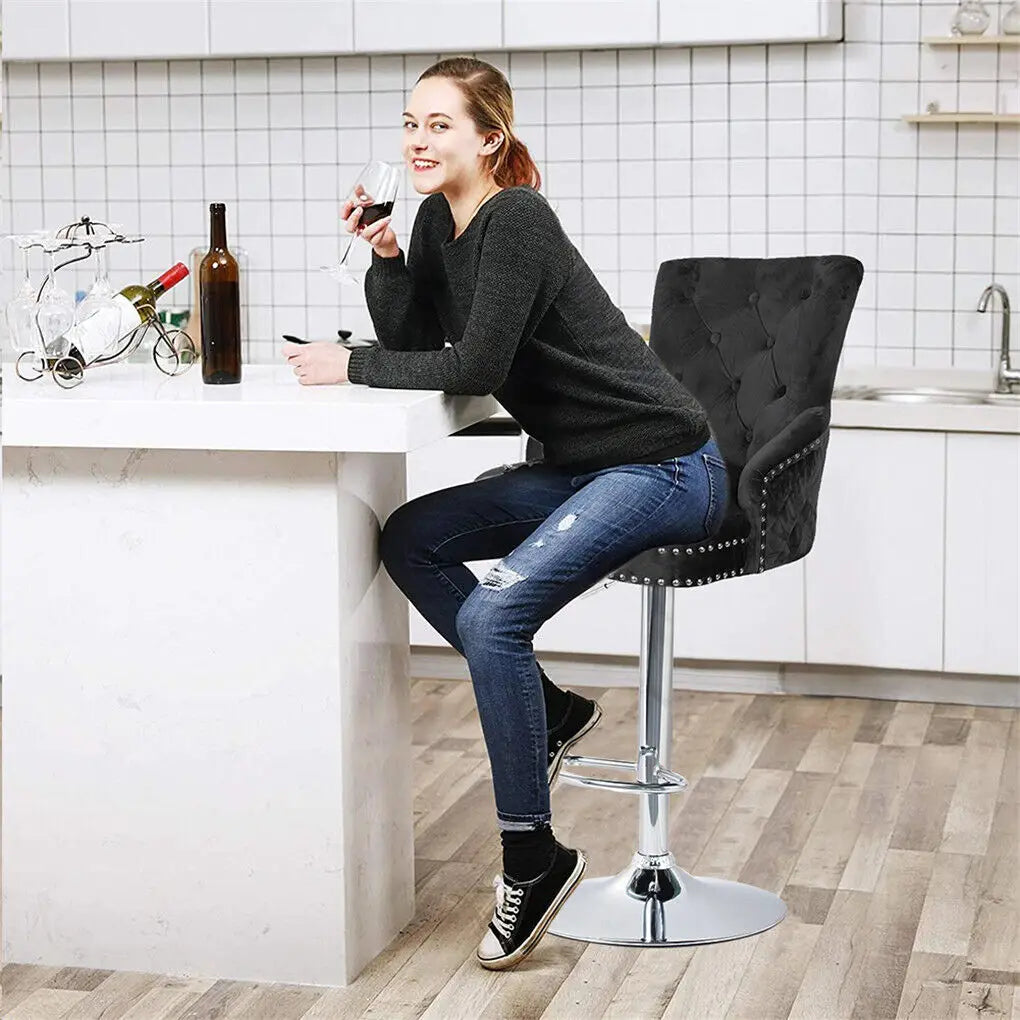LUVODI Luxury Velvet Bar Stool With 360 Swivel Gas Lift
