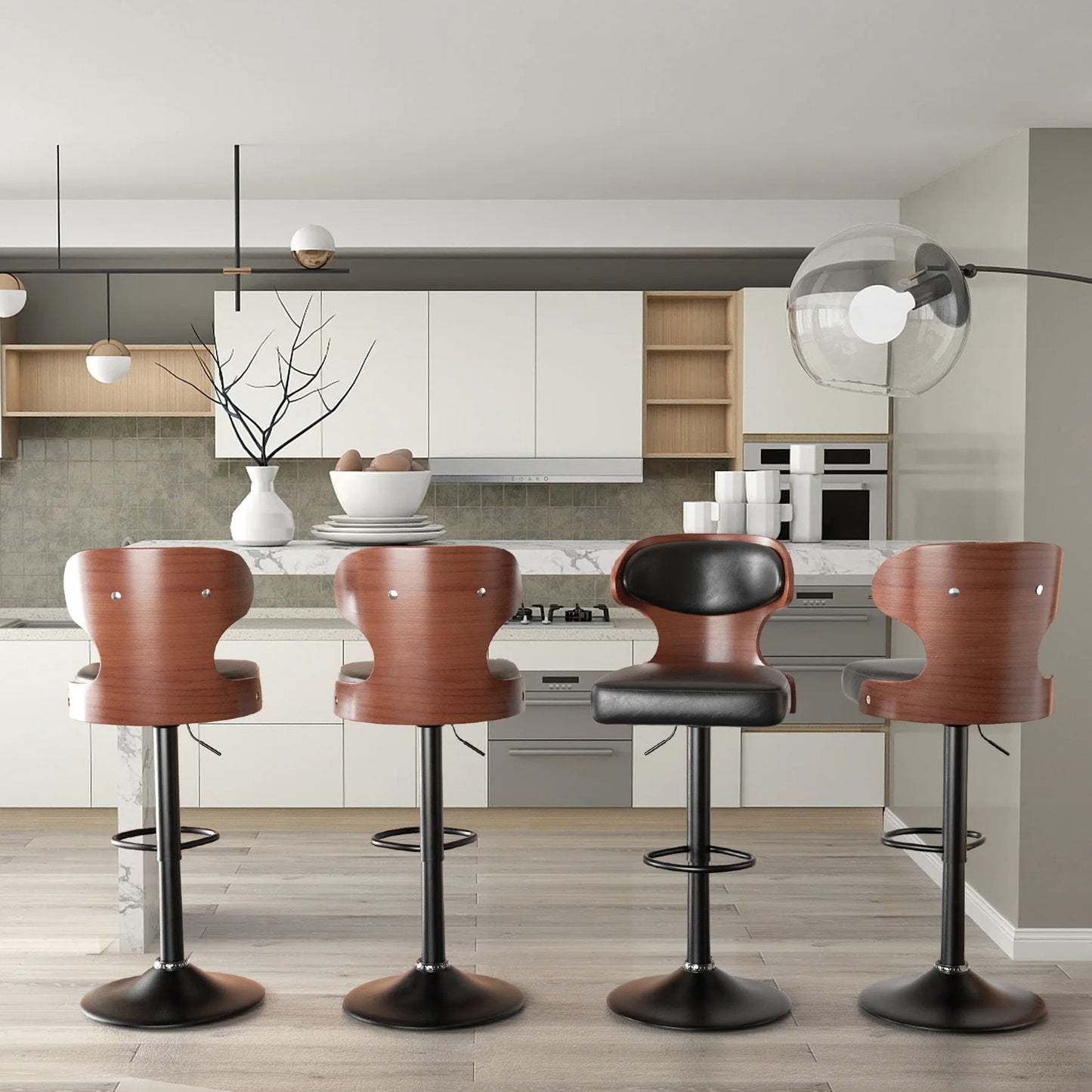 Bar Stool Set 2Pcs Swivel Backrest PU Leather Cushioned