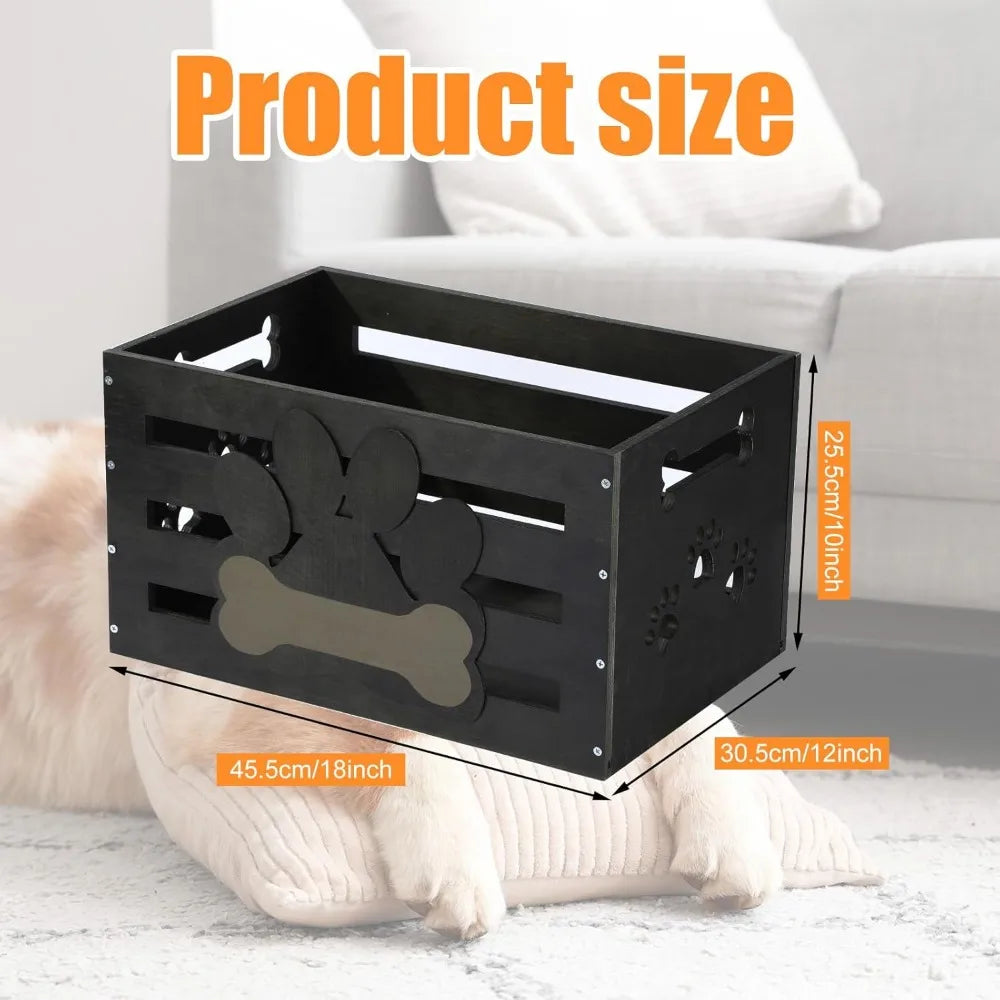 Large Dog Toy Basket With Handles And Paw Pattern Label Slot