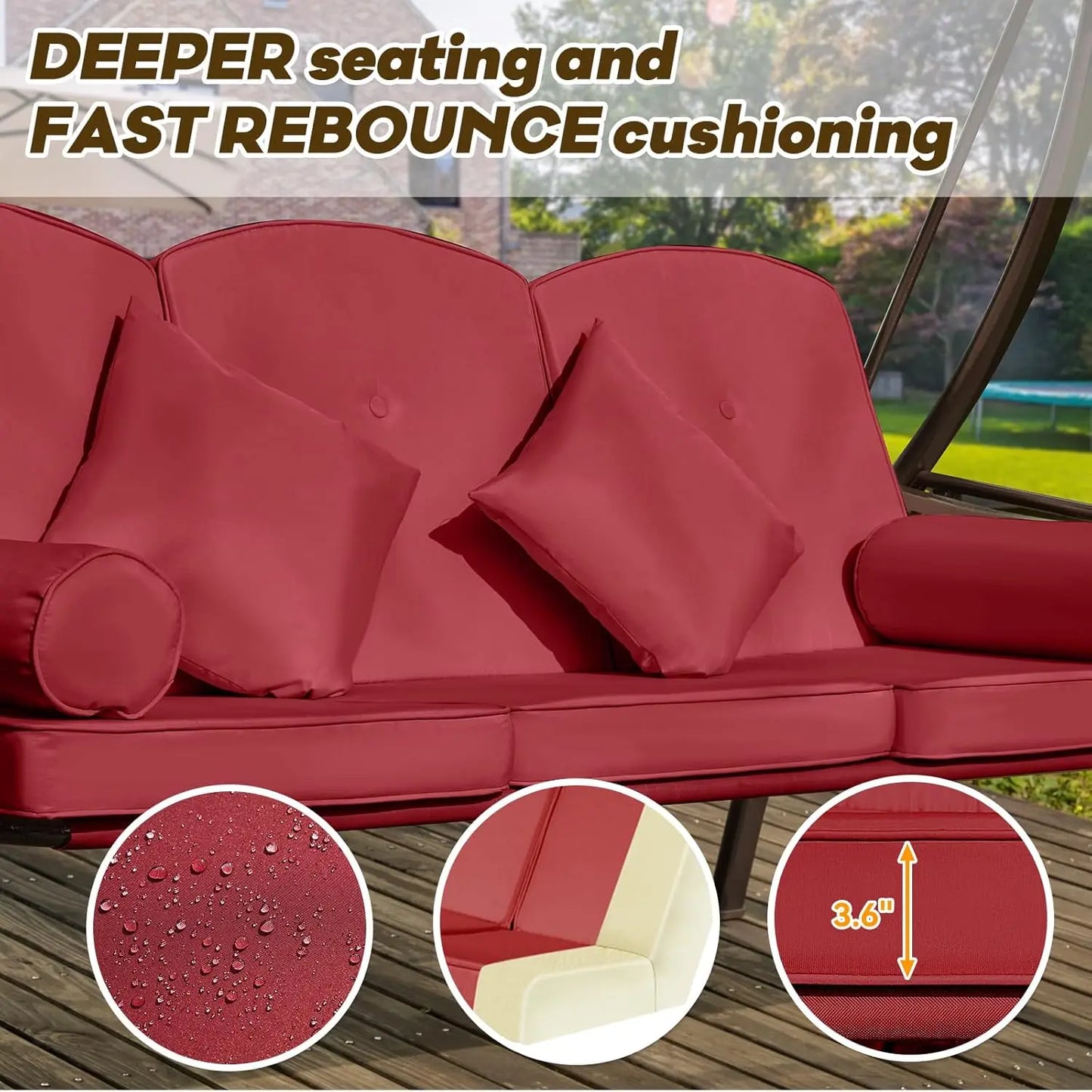 3 In 1 Outdoor Porch Swing With Adjustable Canopy 3 Seat For Adults Patio Chair