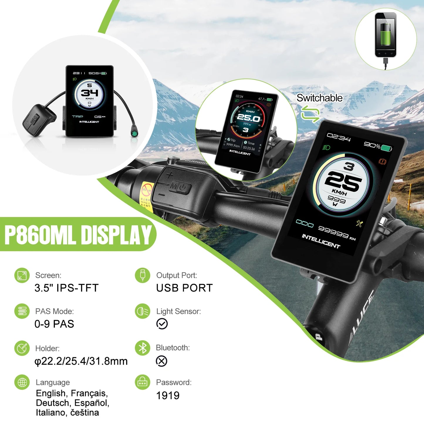 P860ML Lcd Display Ebike Computer Dual Main Interface Uart