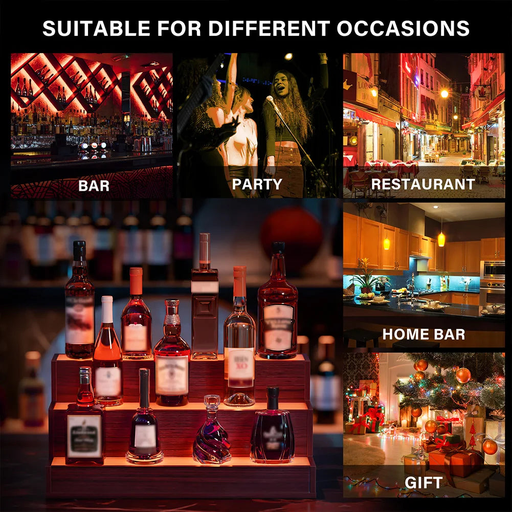 Led Lighted Wooden Liquor Shelves With App Remote Control
