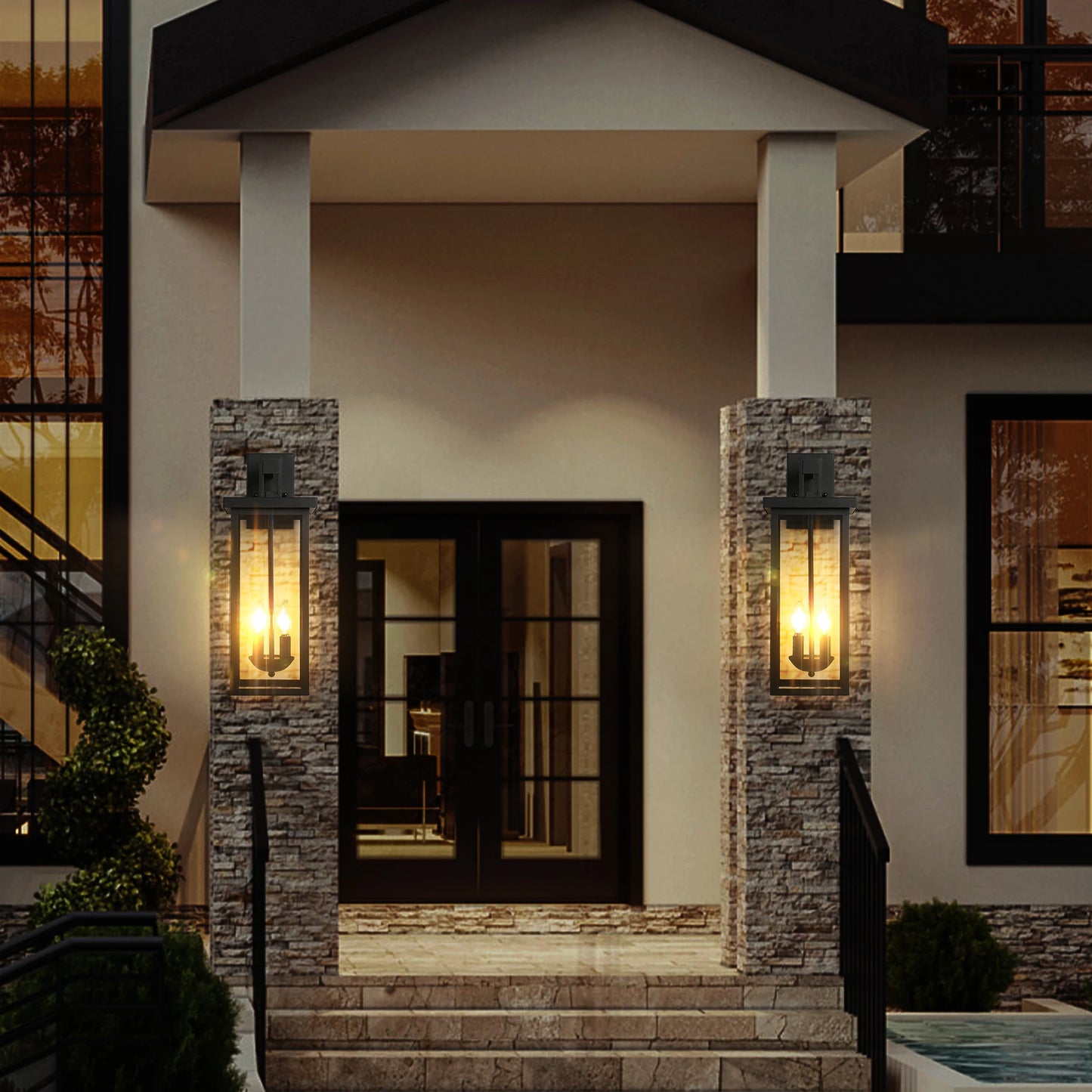 22 Inch Outdoor Wall Lantern Dusk to Dawn Matte Black