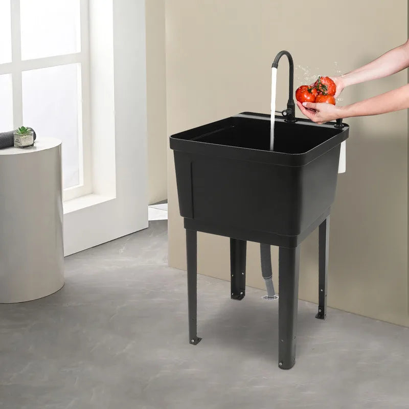 Freestanding Laundry Sink With Faucet Soap Dispenser Black