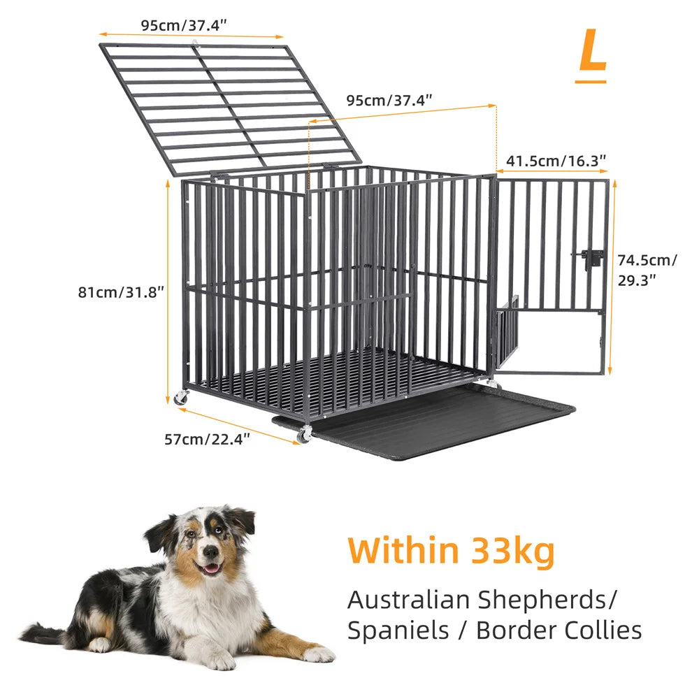 XXL Heavy Duty Dog Crate With Lockable Wheels And Tray
