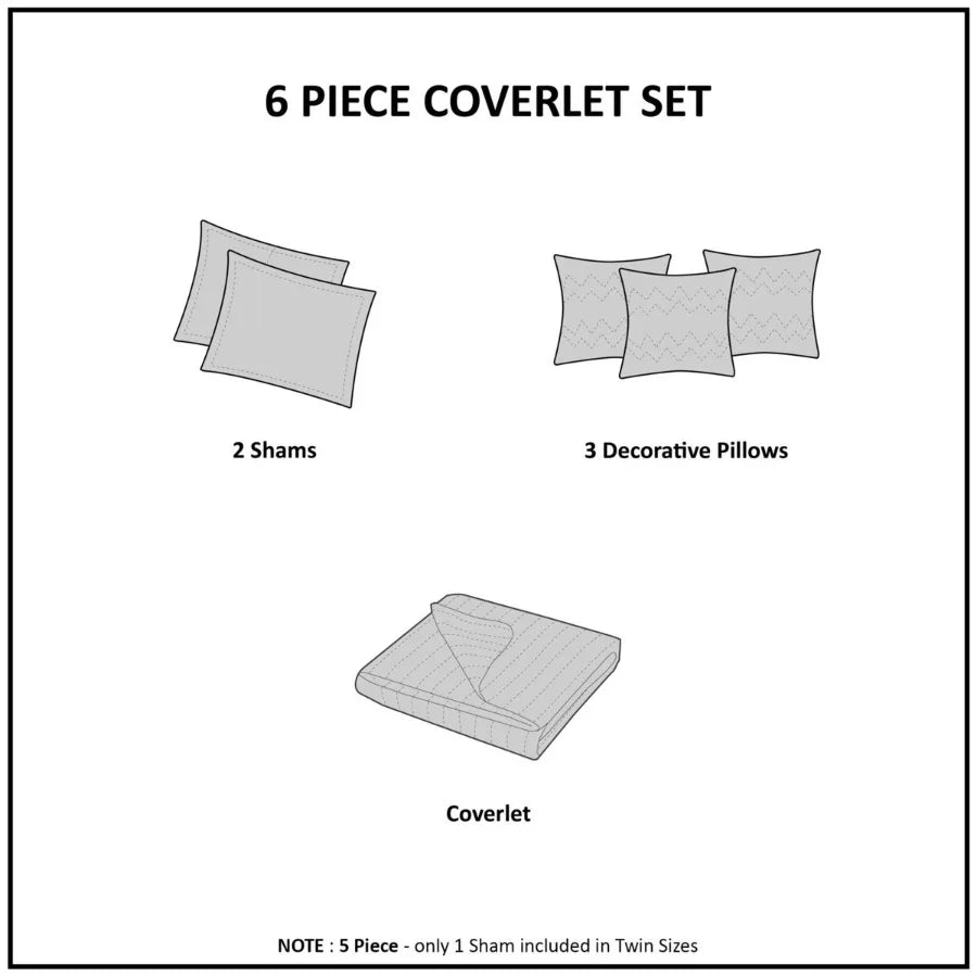 6 Piece Reversible Quilt Set with Throw Pillows Blue Full Queen