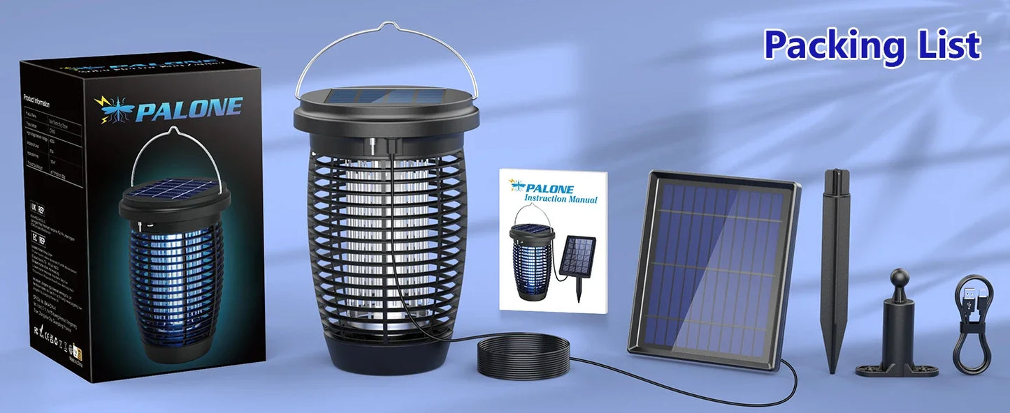 Solar Bug Zapper 2 In 1 Mosquito Killer Lamp Indoor Outdoor 4500V Solar Powered Rechargeable Fly Trap