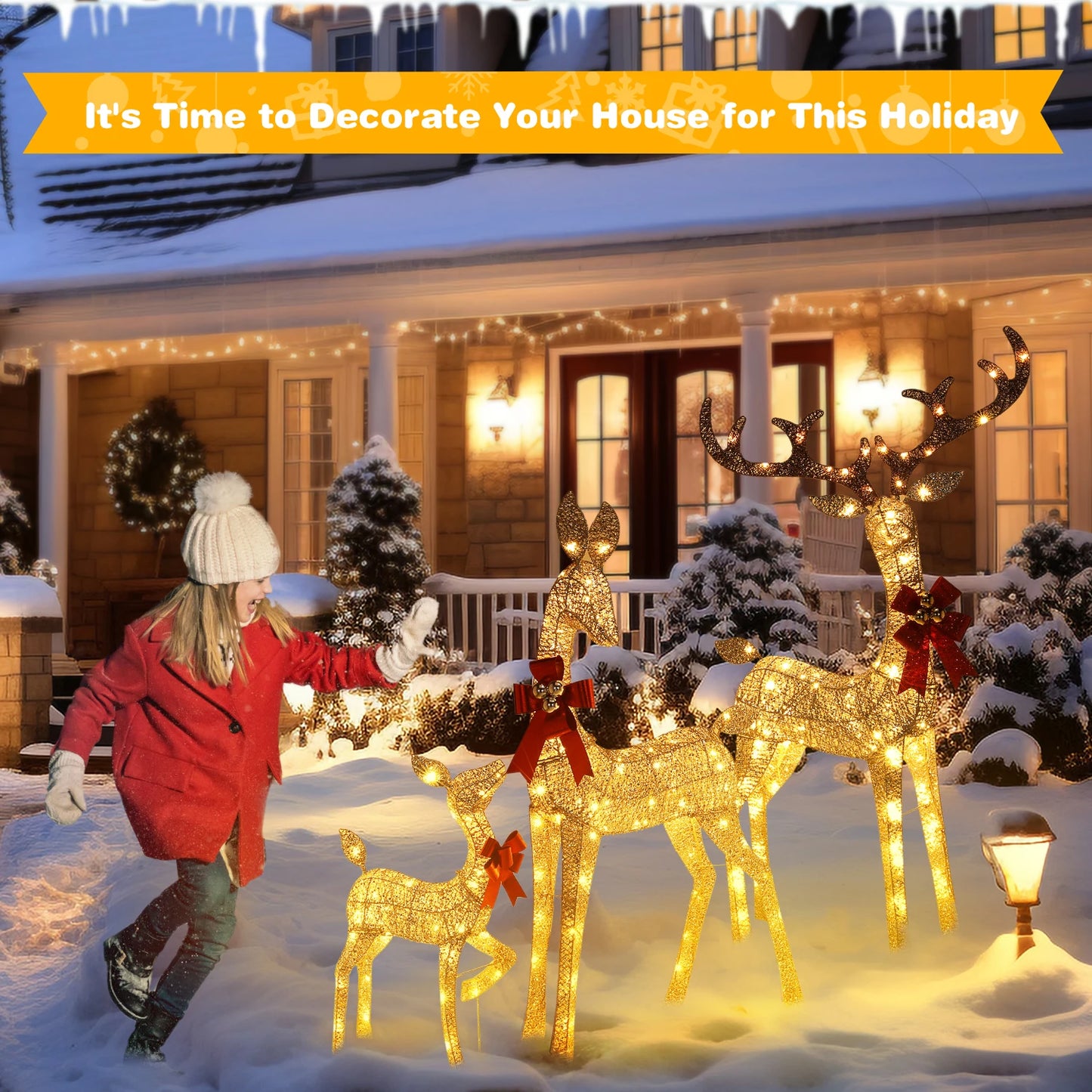 Indoor Outdoor Christmas Deer Family Set With LED Lights
