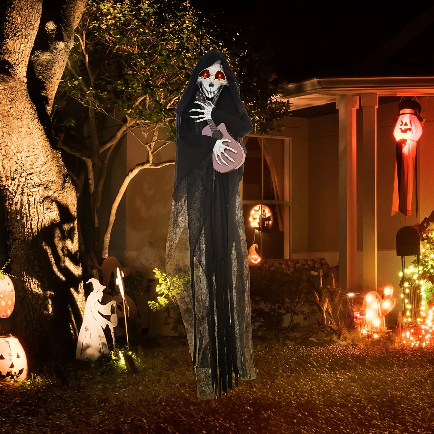 Guitar Playing Grim Reaper Halloween Animatronic Decoration