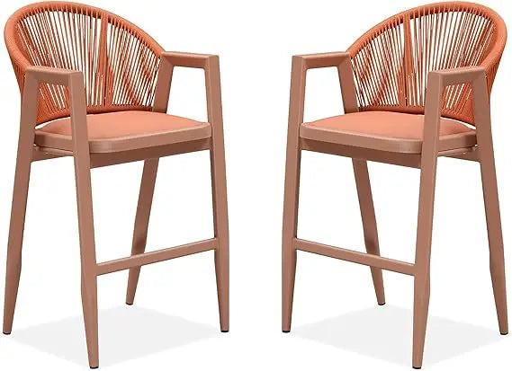 Outdoor Counter Height Bar Stool Set of 2 Backrest Dark