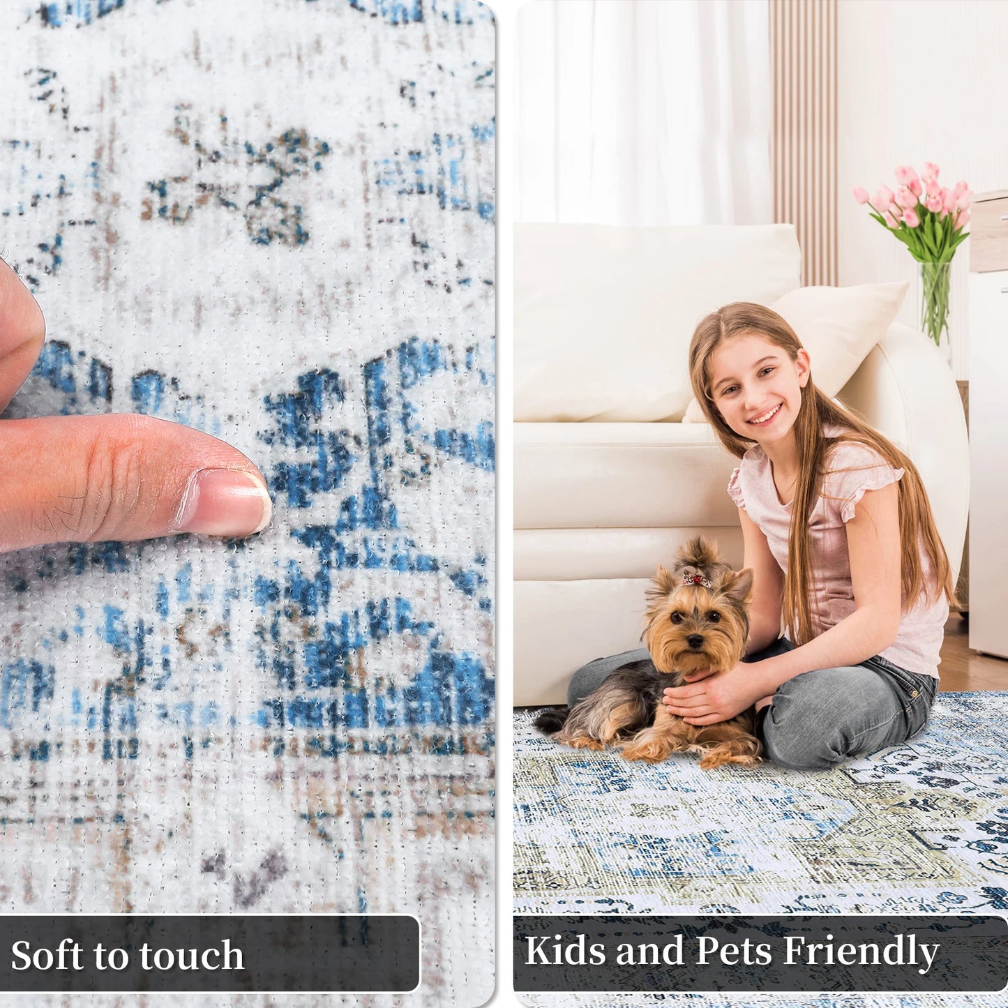 Large Area Rug 10x13 Vintage Carpet Washable Indoor Carpet Easy Cleaning Stain Resistant Non-Slip Living Room Rug
