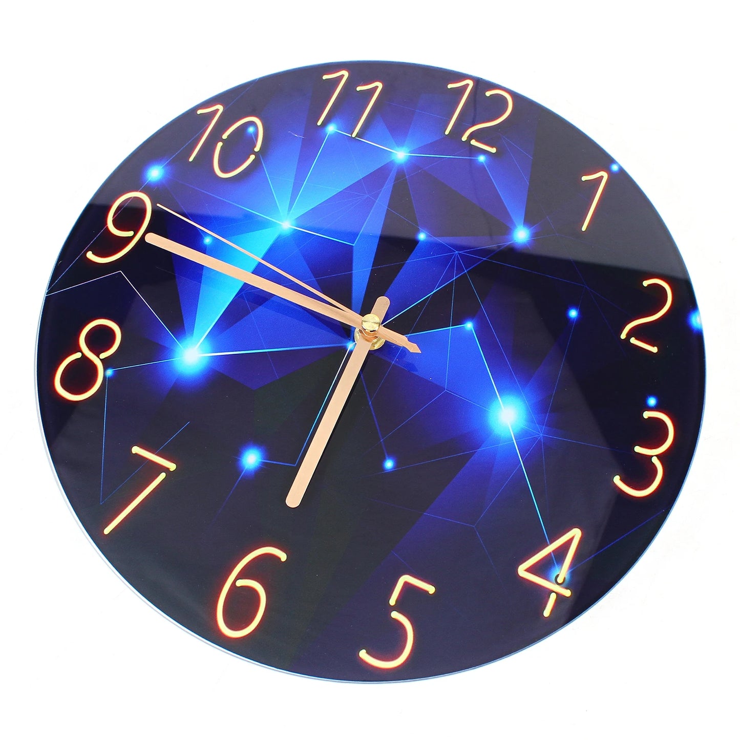 12 Inch Silent Blue Diamond Round Wall Clock Decorative Modern Style Interior Clock