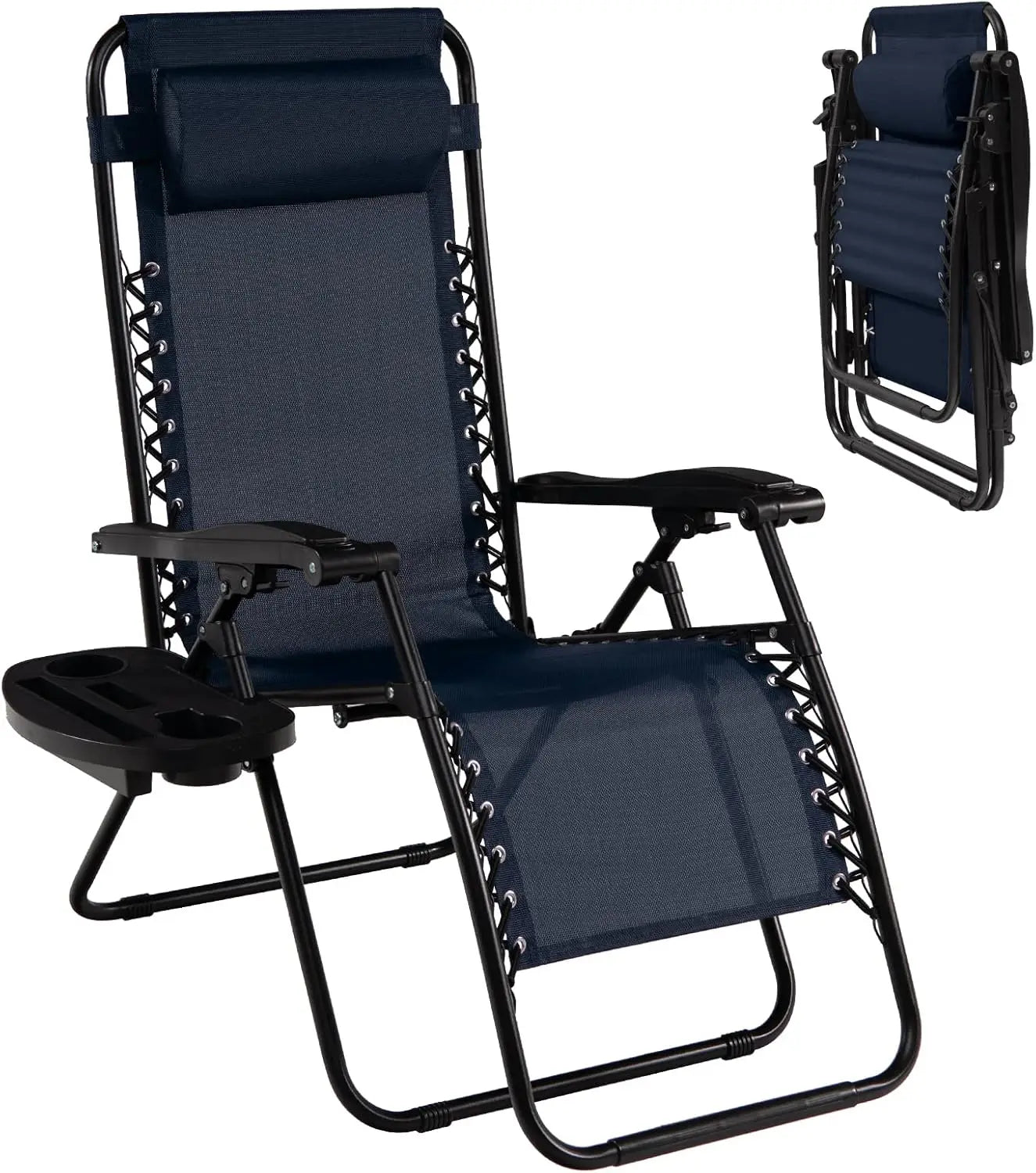 Zero Gravity Lounge Chairs 160 Degree Adjustable Folding Recliner with Pillow and Cup Holder 350 Pounds Comfy Outdoor Lounge Chairs