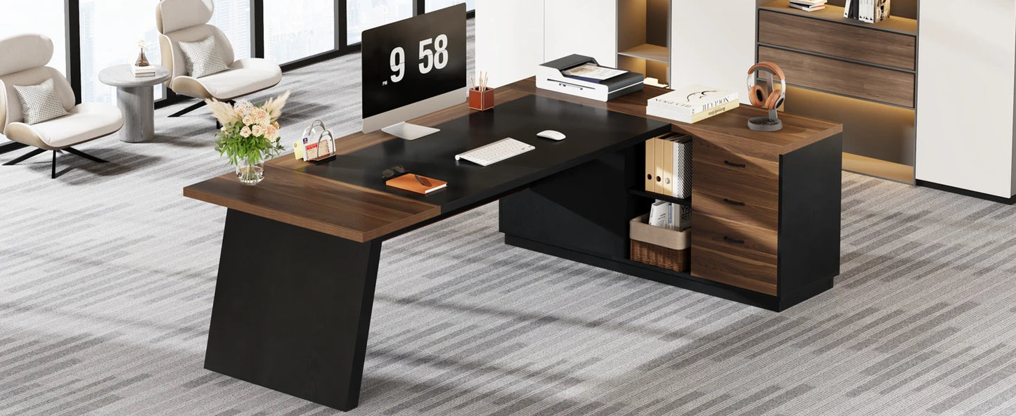 78 Inch L Shaped Desk Modern Executive Desk With Cabinet