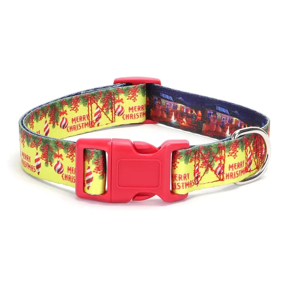 Christmas Dog Rope Set Collar Harness Santa Printed Spiked