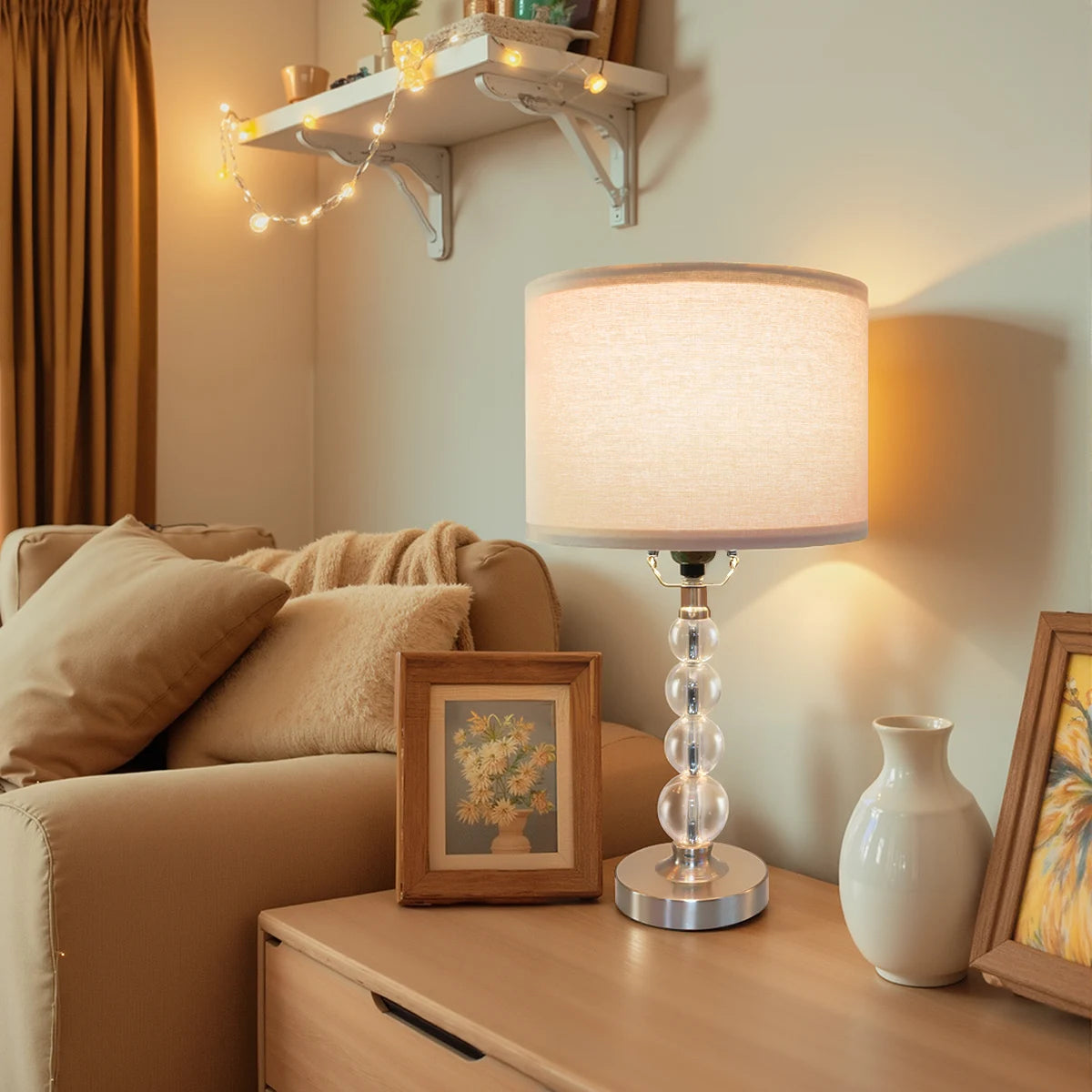 Modern Desk Lamp Set of Two E26 Socket Linen Colored Lampshade Ideal for Living Room Bedroom and Bedside