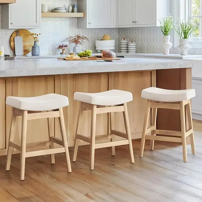 Counter Height Saddle Seat Bar Stools With Sturdy Wood Legs