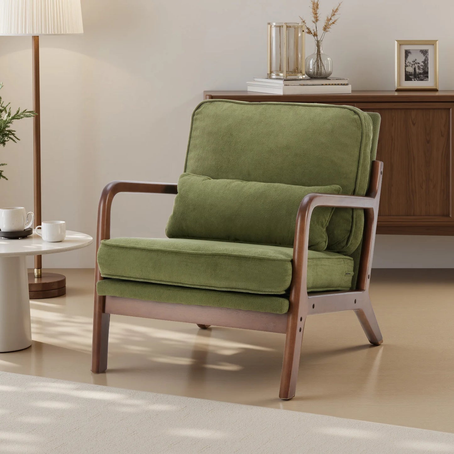 JHK Mid Century Modern Accent Chair With Solid Wooden Frame And Armrests