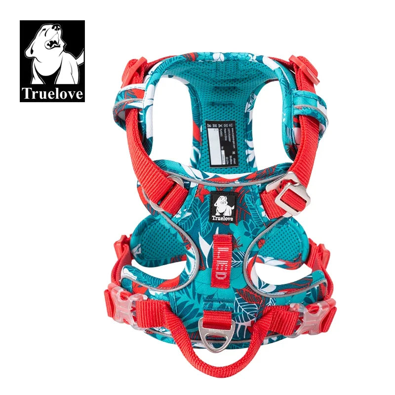 Truelove Reflective Nylon Dog Harness No Pull Adjustable Vest for Medium Large Dogs with Safety Lead for Walking and Running