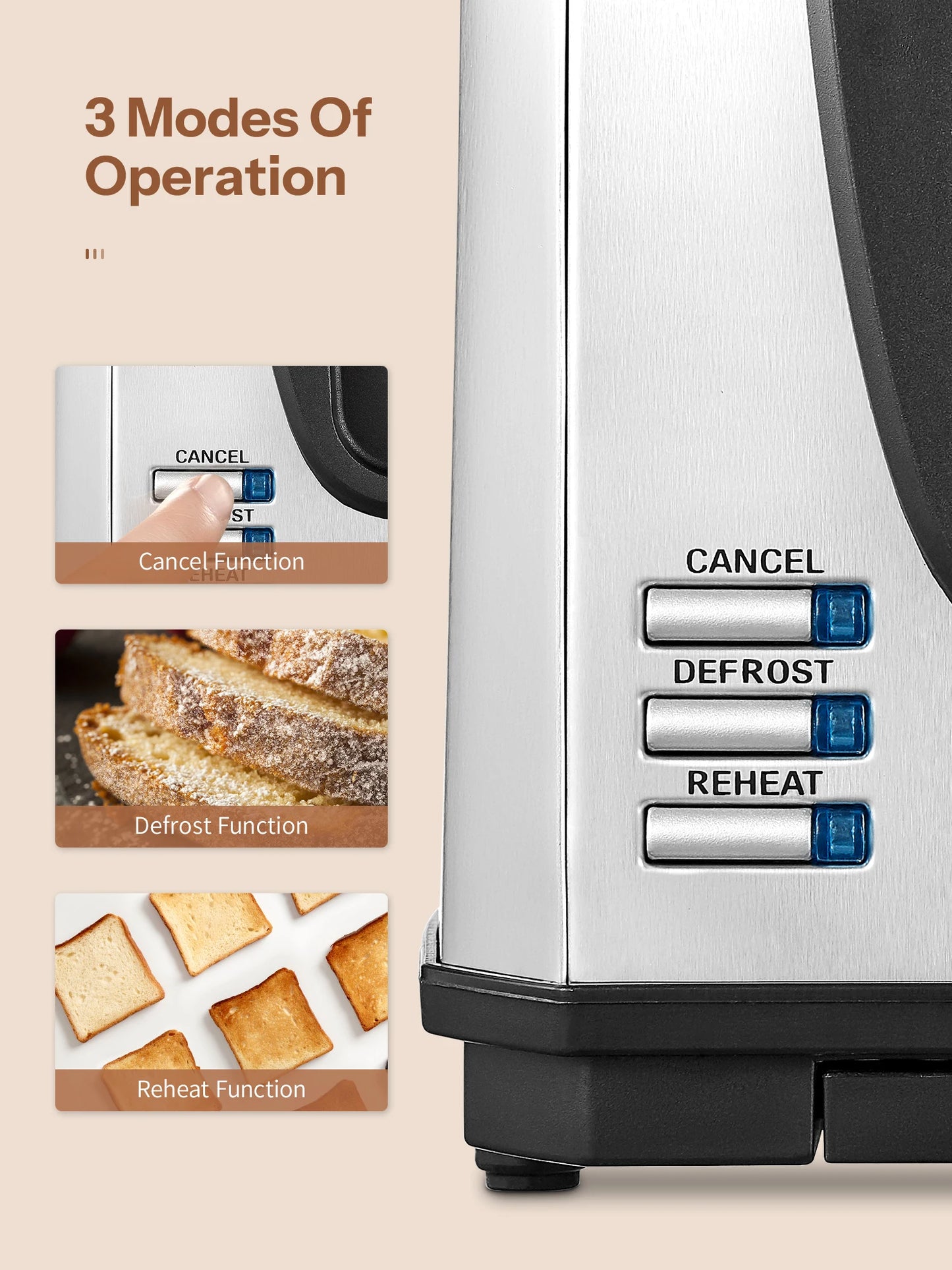 Yabano 4 Slice Toaster with Extra Wide Slot and 7 Shade Settings for Defrost and Reheat Function
