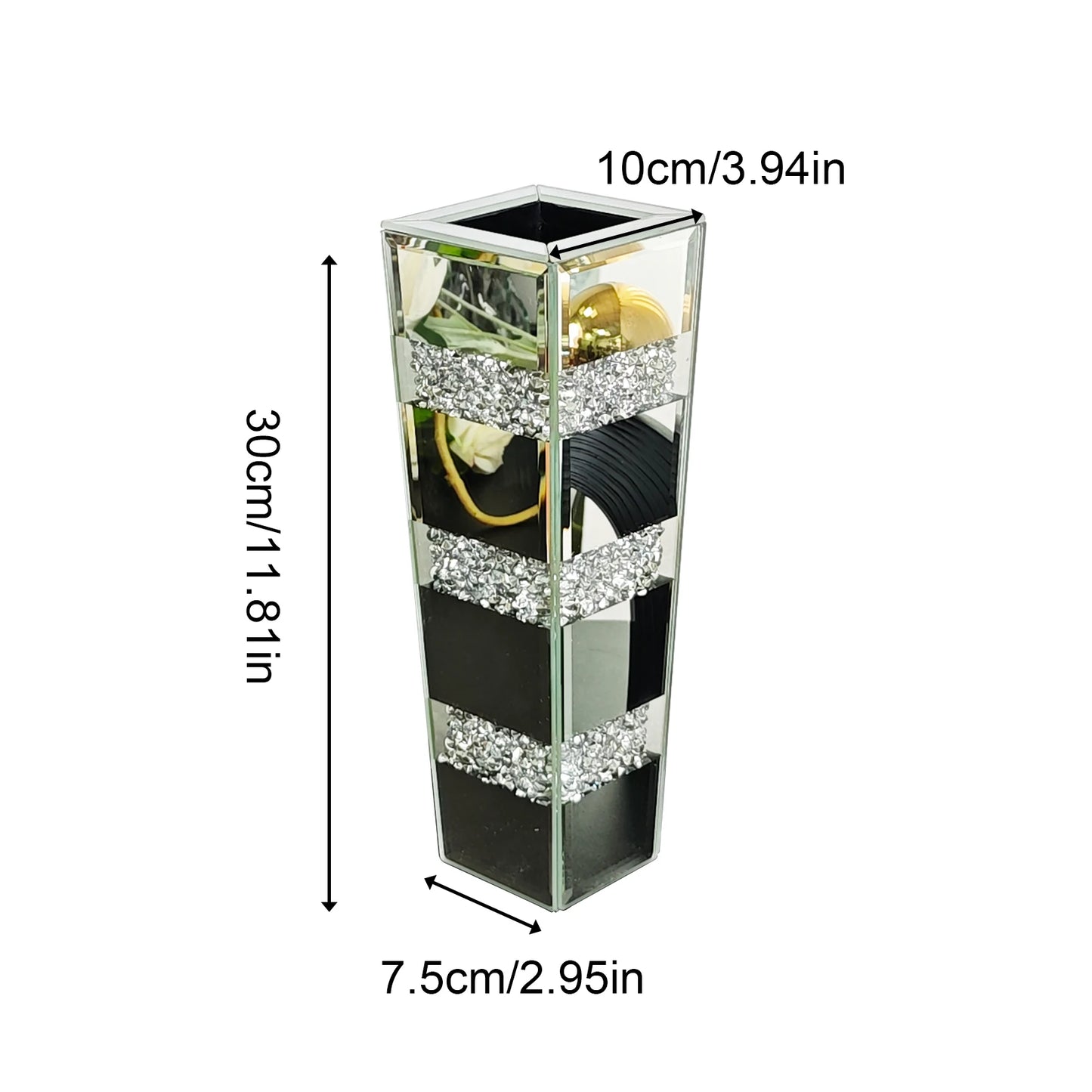Tall Floor Mirror Vase Large Crushed Diamond Glass Vase for Home Decor Modern Crystal Centerpiece for Living Room Wedding Hotel