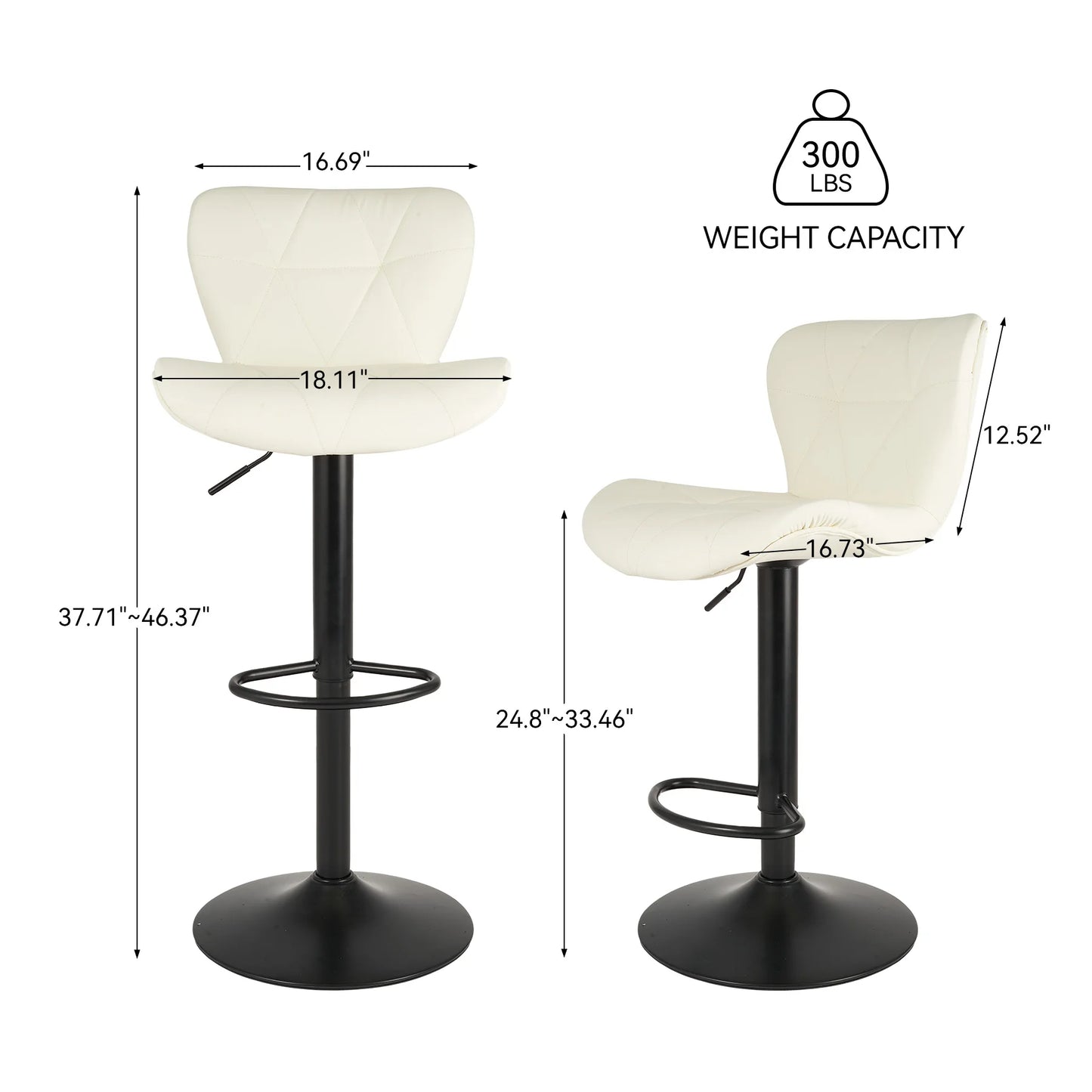 2 Pcs Bar Chair 360 Degree Rotation Faux Leather Backrest