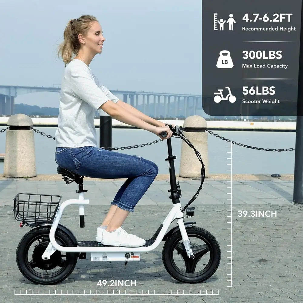 Foldable Electric Scooter With Seat 30 Mile Range 20 MPH 14 Fat Tires Pet Basket