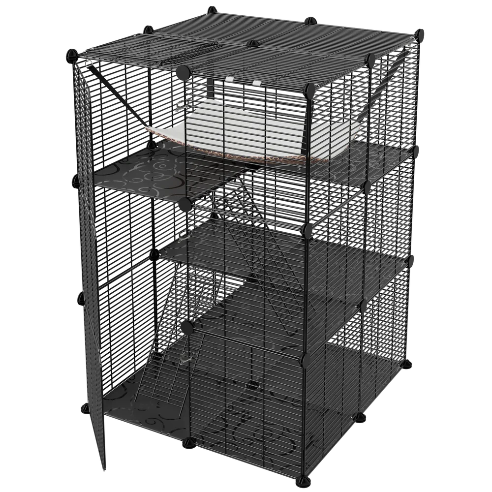 3 Tier Metal Wire Cat Cage With Hammock For 1 To 2 Cats