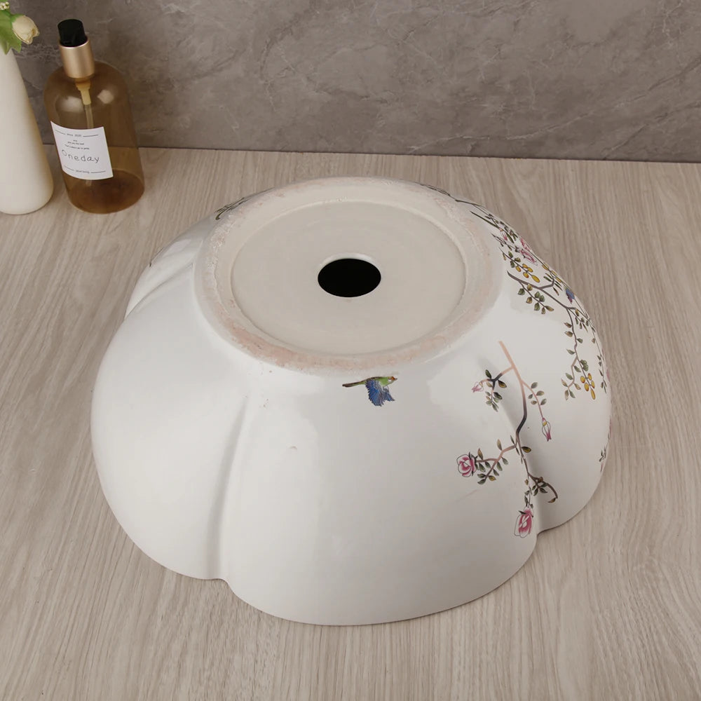ZAPPO Ceramic Sink Above Counter Round Petal Pattern Faucet