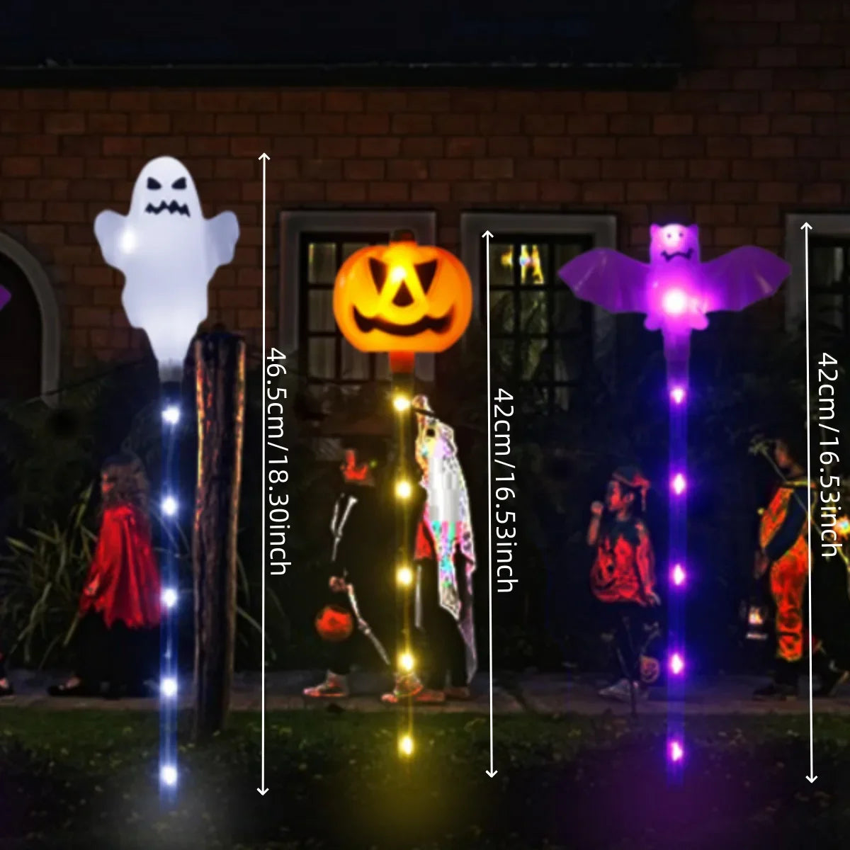 Solar Powered 8 LED Pumpkin Garden Stake Lights Halloween