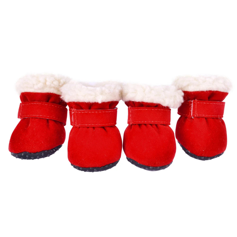 4 Pcs Pet Dog Snow Boots Warm Plush Shoes Small Medium Dogs Cats Non Slip Soles