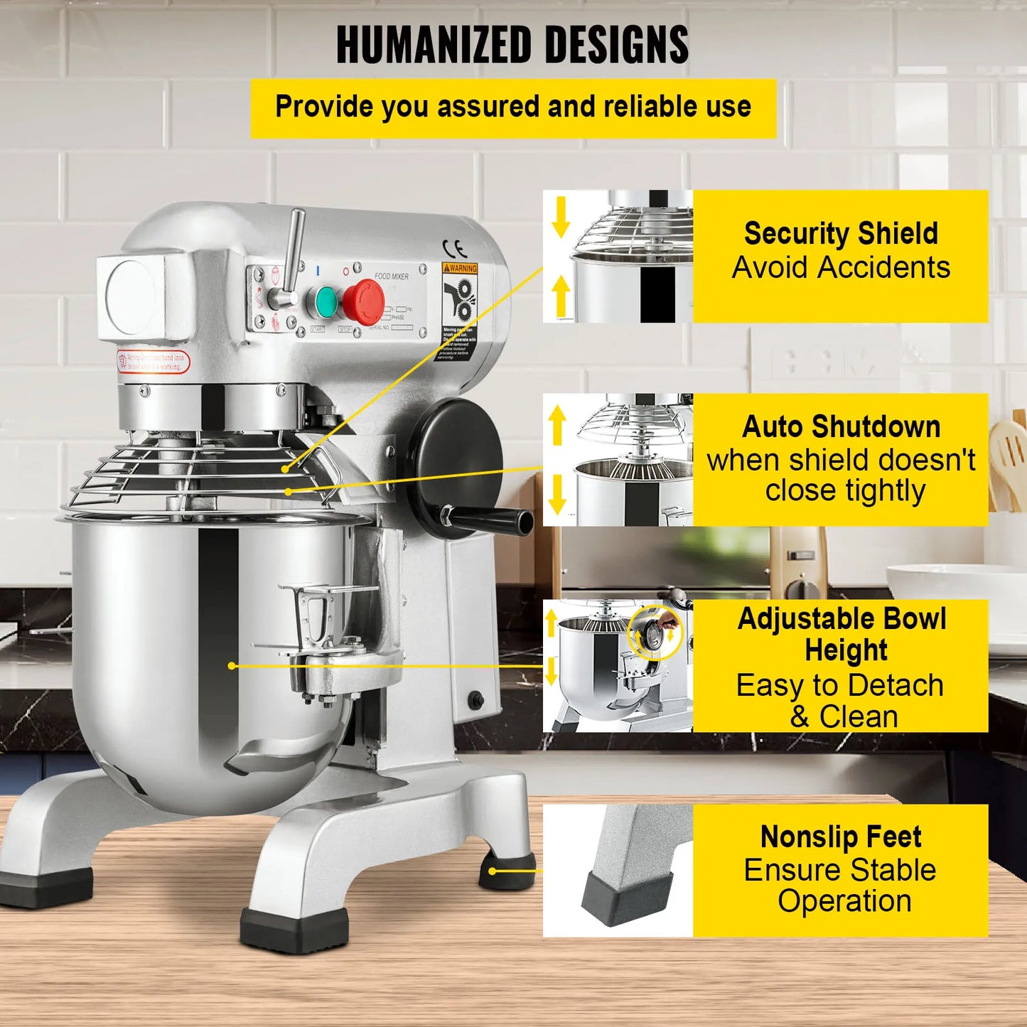 SucceBuy Stainless Steel Electric Dough Machine 10 to 30L Commercial Cream Egg Whisk Mixer Kitchen Food Stand Blender