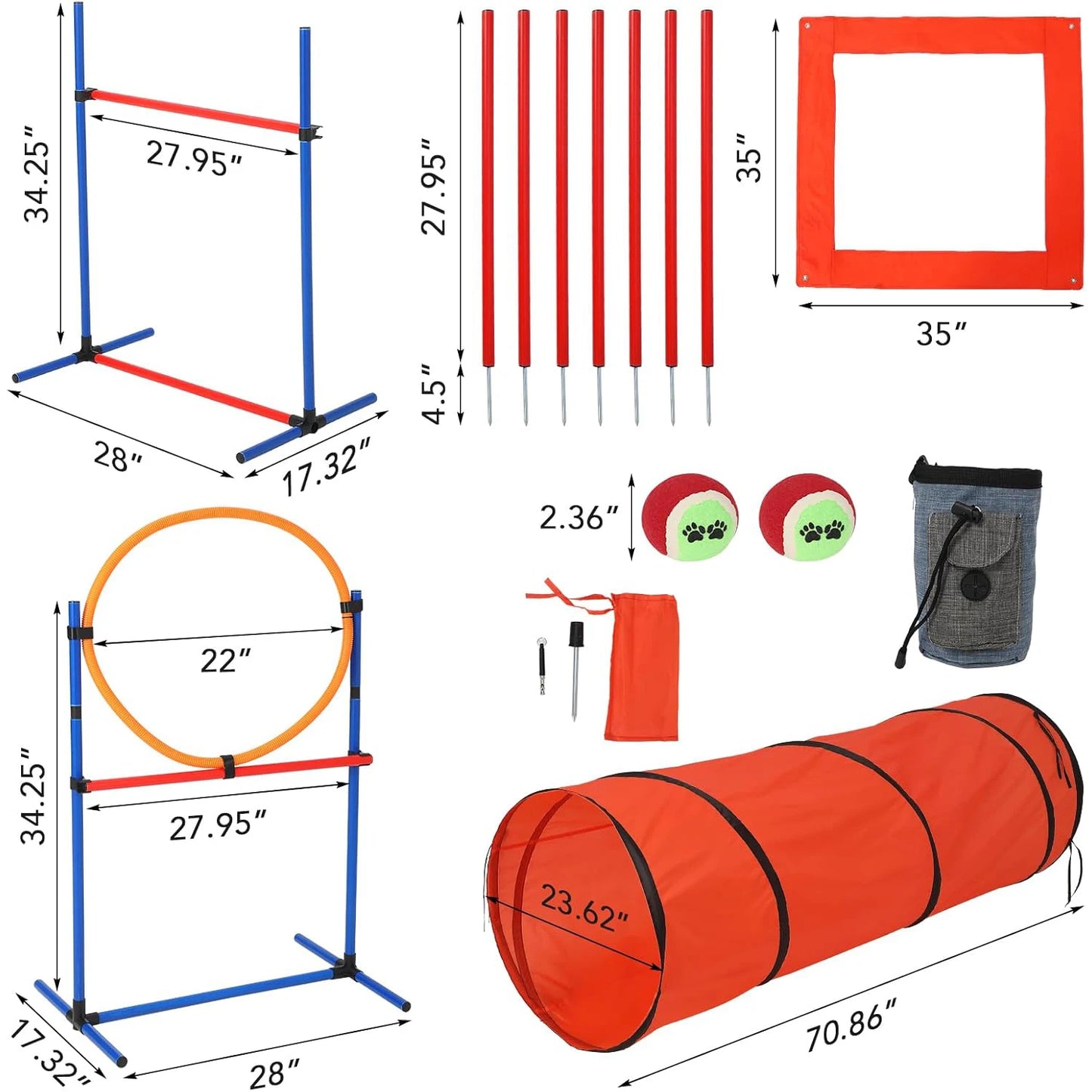 87 Pcs Dog Agility Training Set With 70 Inch Tunnel And Weave Poles Outdoor Game