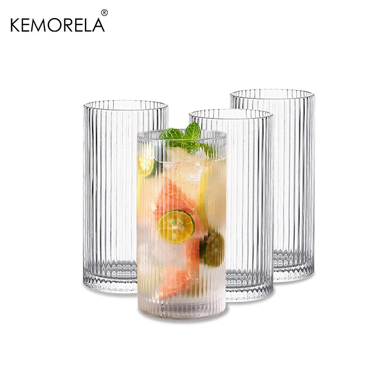 Ribbed Glass Cups Set Of 4 Transparent Cocktail Glasses