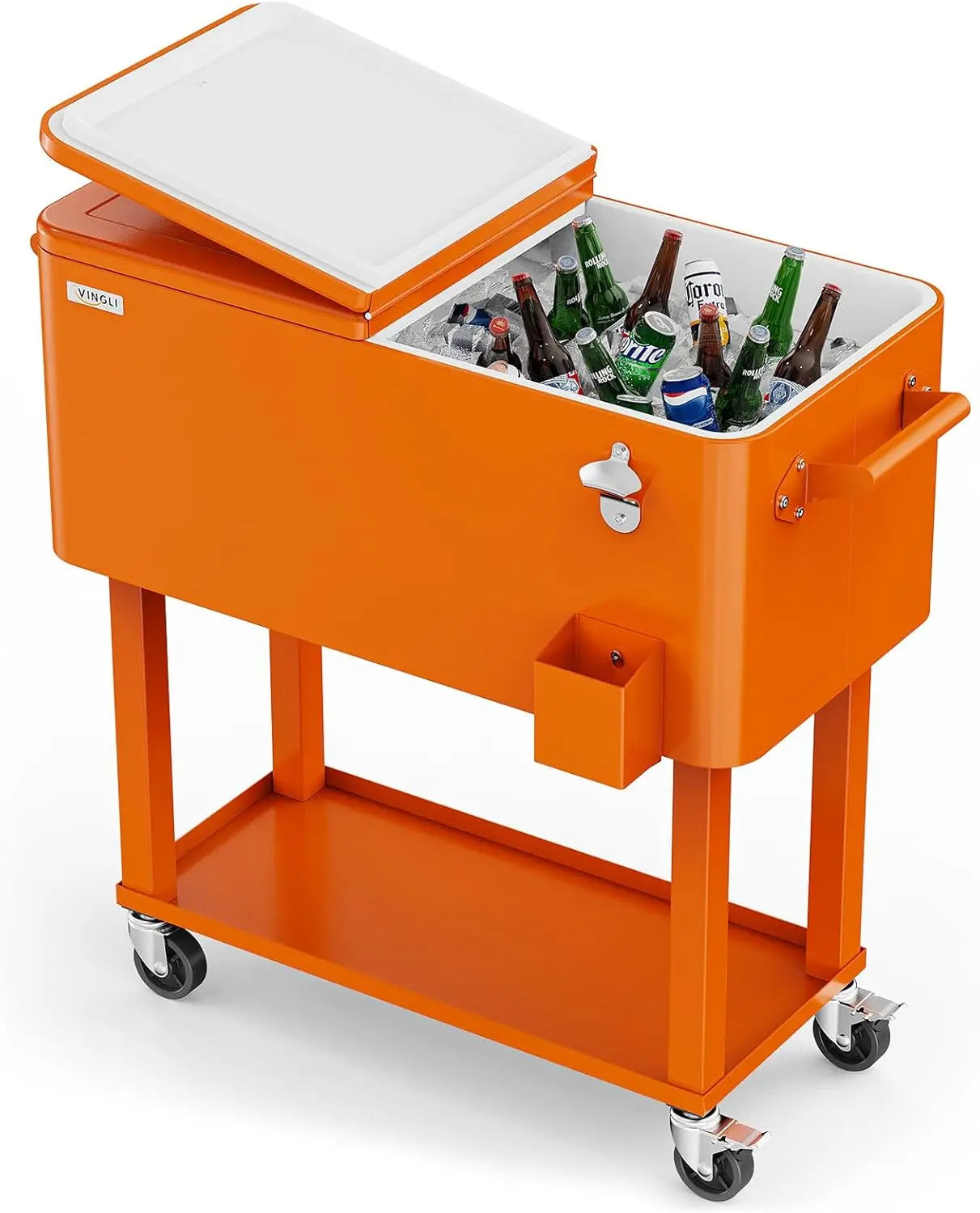 80 Quart Rolling Ice Chest Patio Bar With Cup Holder Wheels