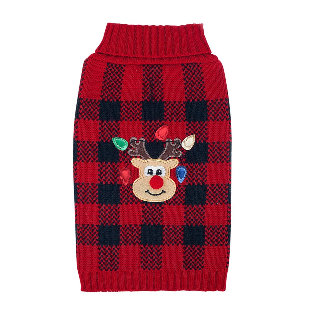 Plaid Turtleneck Knit Dog Sweater For Small Medium Dogs Christmas Winter Coat