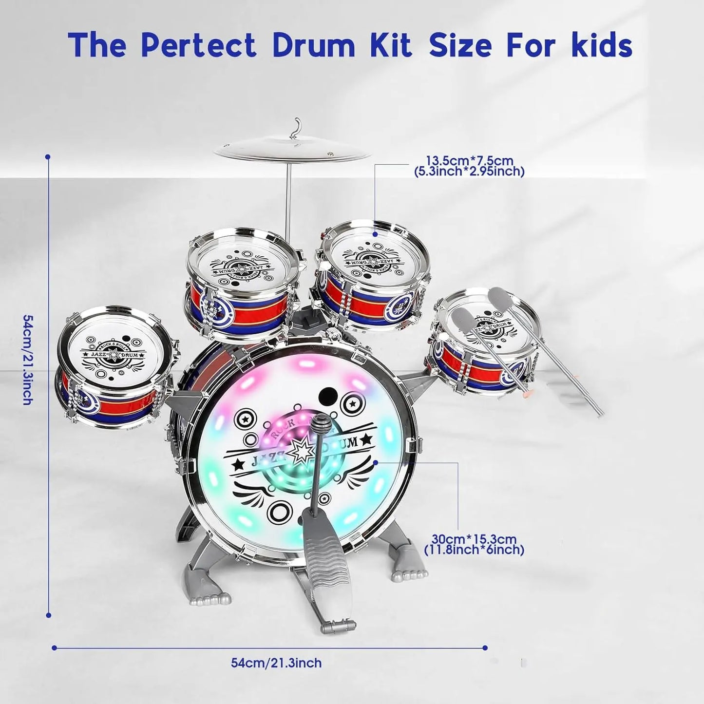 Mini Jazz Drum Set With Stool LED Light Gift For Beginners