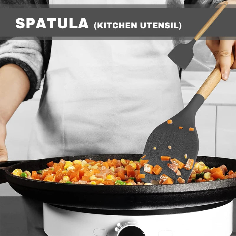 12 Piece Silicone Kitchenware Cooking Utensils Set Non Stick Cookware Spatula Shovel Egg Beaters Baking Set with Storage Bucket
