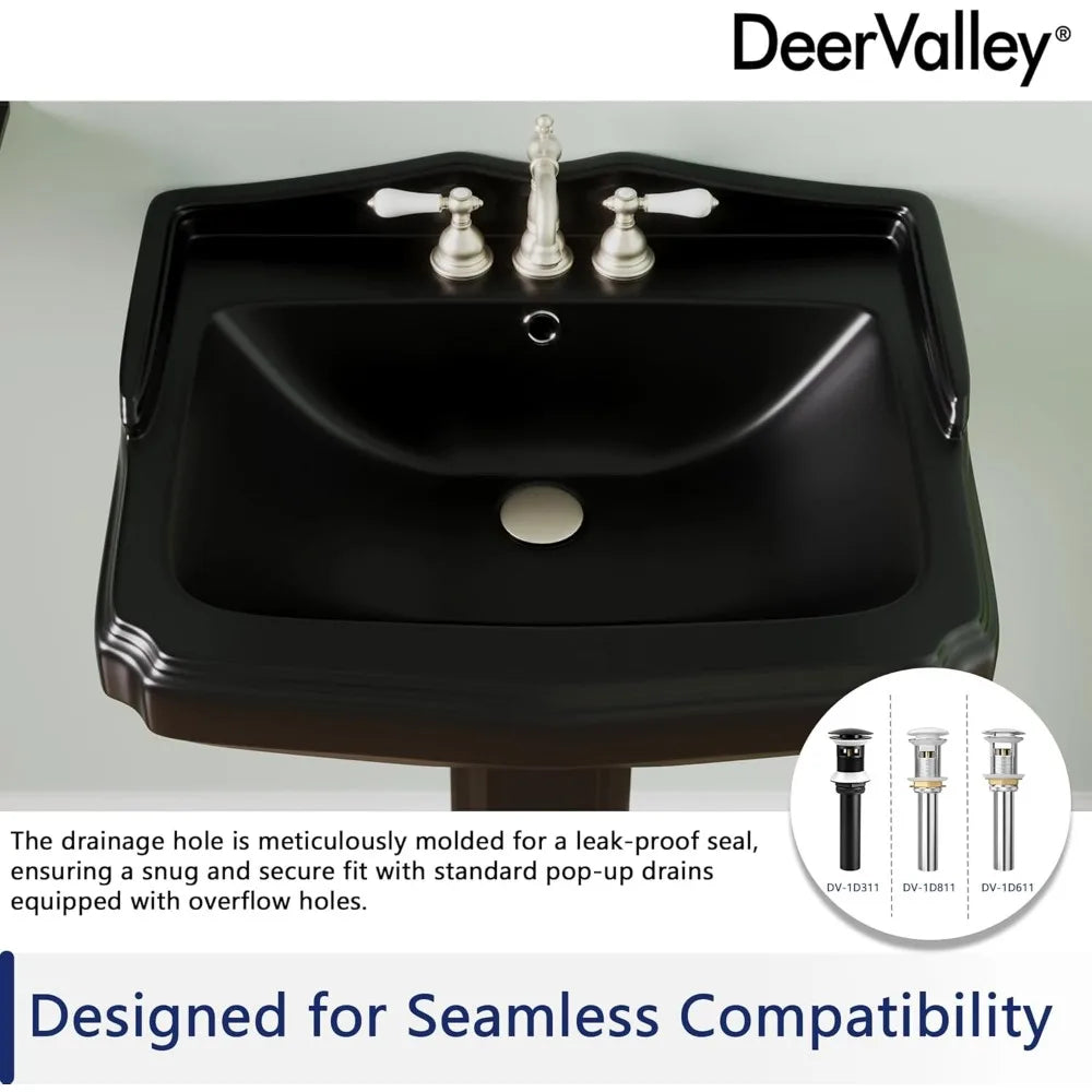 Black Ceramic Pedestal Sink Combo for Bathroom 23x19