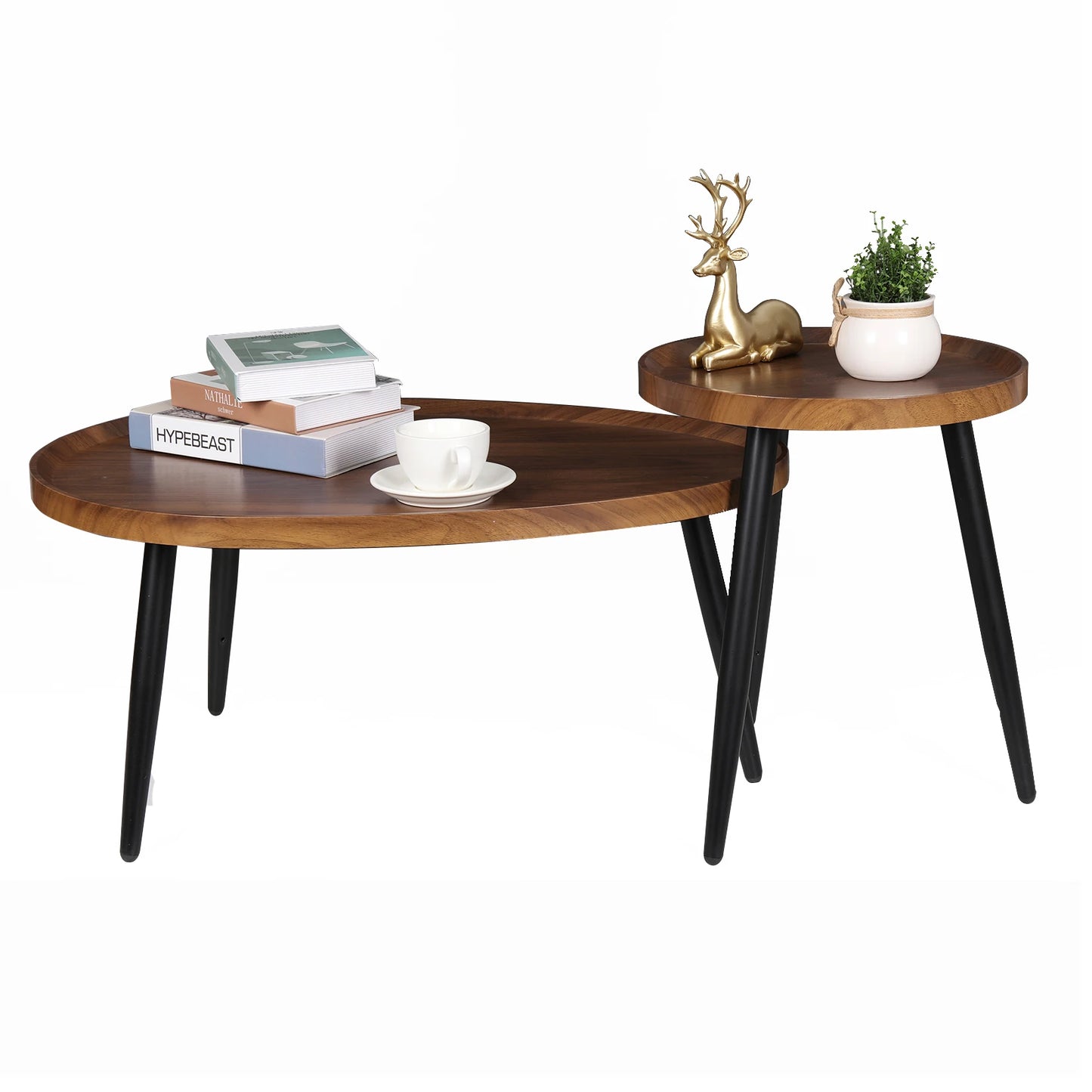 Rustic Round Nesting Coffee Tables Set Of 2 With Wood Tops