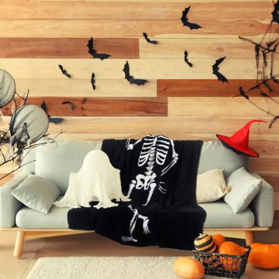 50 X 60 Inch Halloween Skeleton Throw Blanket Black Skull