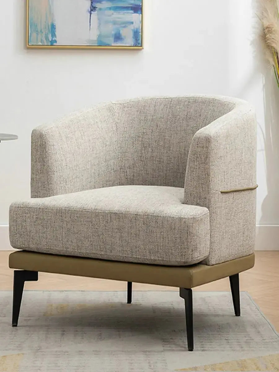 Two Tone Barrel Chair Mustard Green Linen and PU Leather