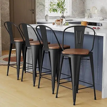 30 Inch Swivel Metal Bar Stools Set Four High Back