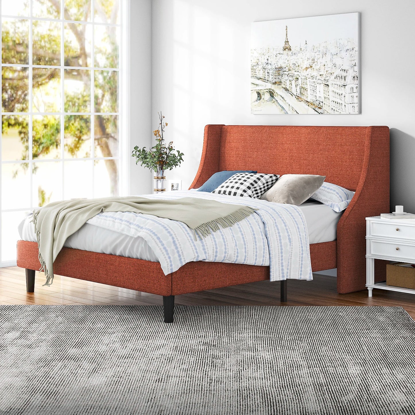 Hoomic Upholstered Bed Frame With Headboard Wingback