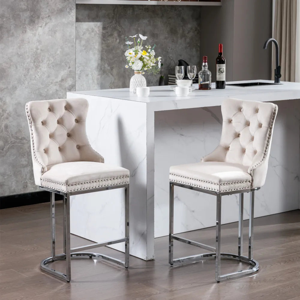 25 Inch Counter Height Velvet Bar Stools Set Of 2 Modern