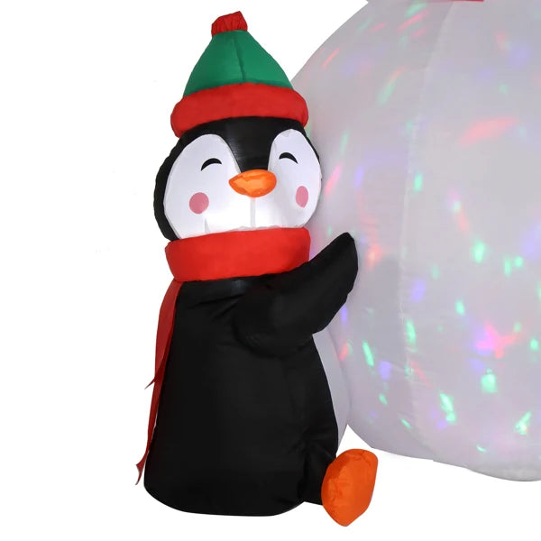 6ft Inflatable Snowman With 3 Penguins And 4 Light Strings