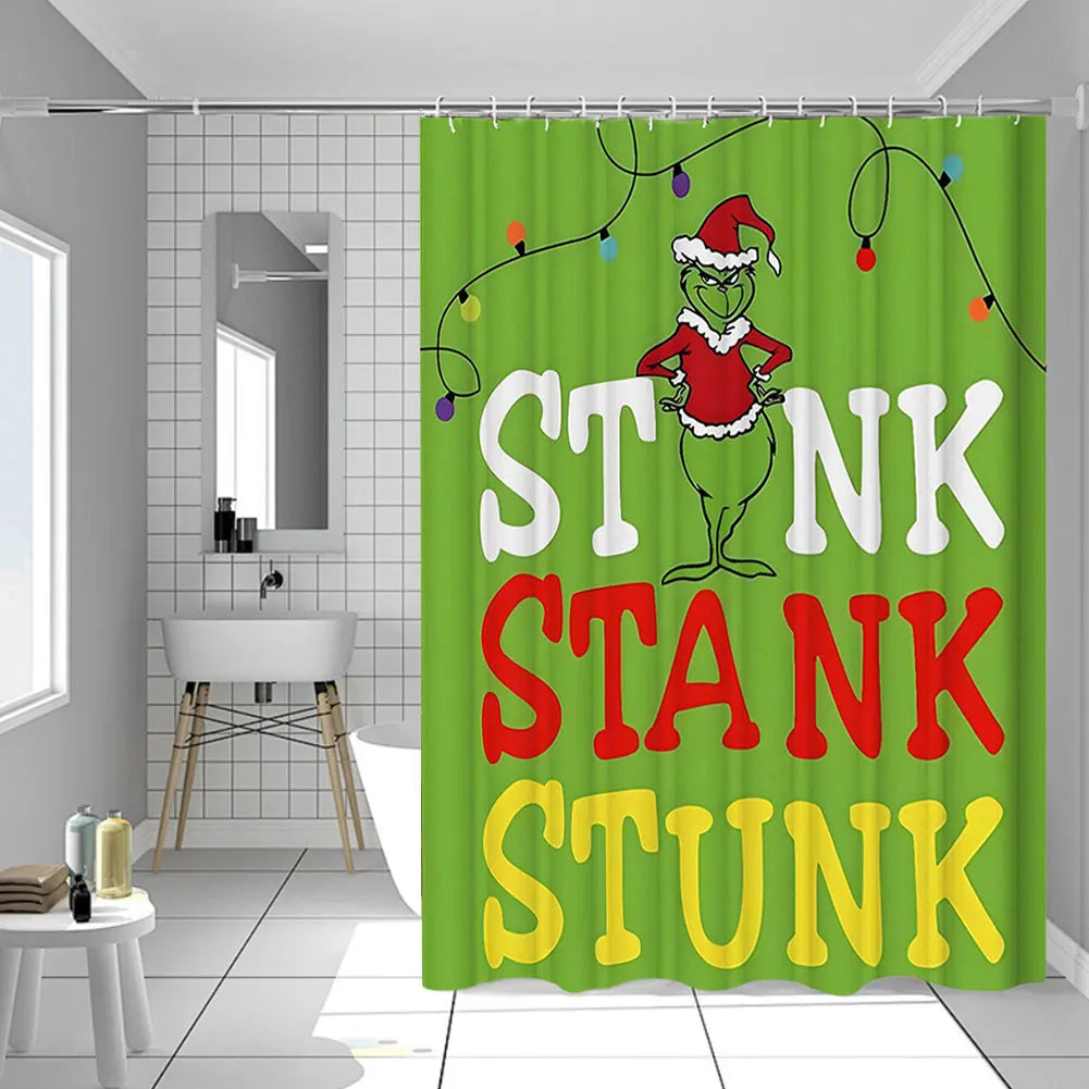 Christmas Snowman Shower Curtain Set With Green Bath Mat