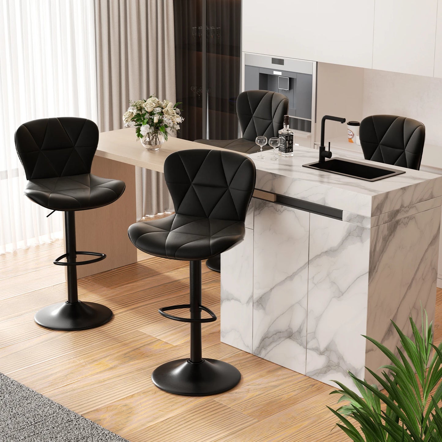 2 Pcs Bar Chair 360 Degree Rotation Faux Leather Backrest