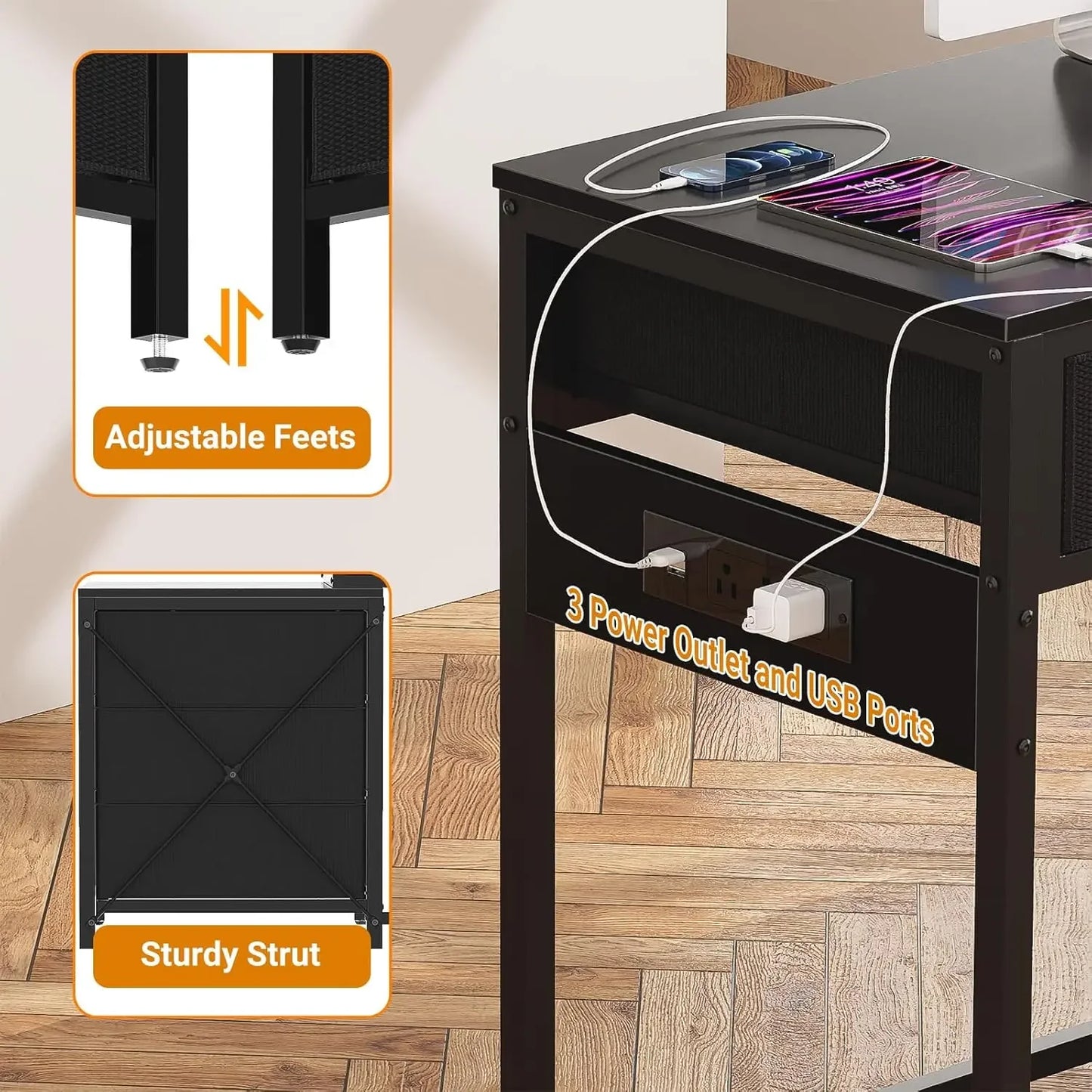 Reversible Computer Desk With 5 Drawers And USB Ports